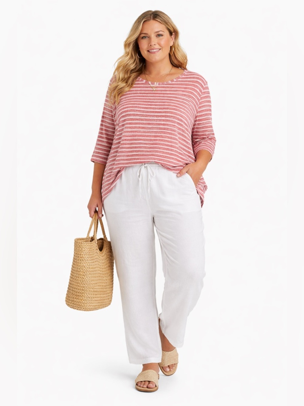 Croft & Barrow Striped Top XXL Red White Coastal Chic Relaxed Fit Boat Neck